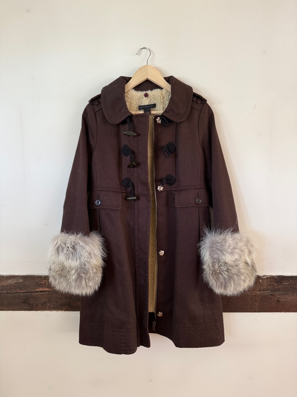 Marc by Marc Jacobs Brown Trench Coat with Fur Cuffs